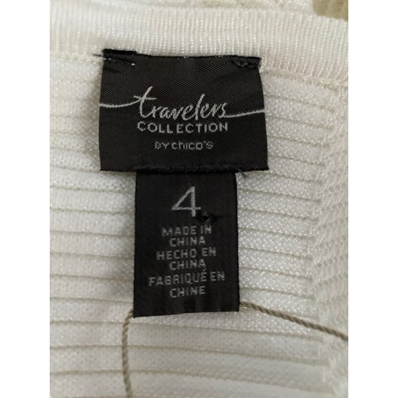 Travelers Collection Chicos 4 Cardigan Sweater White Fringe Crochet Trim Sl - Picture 5 of 9